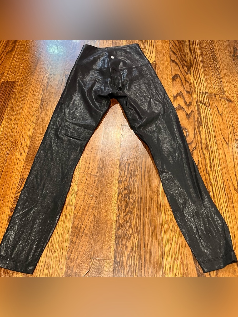 Lululemon Wunder Under High Rise Black Foil Shine Leggings,  Size 4